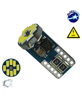 Λαμπτήρας LED T10 Can Bus με 12 SMD 3014 Samsung Chip 24v 6000k GloboStar 05482